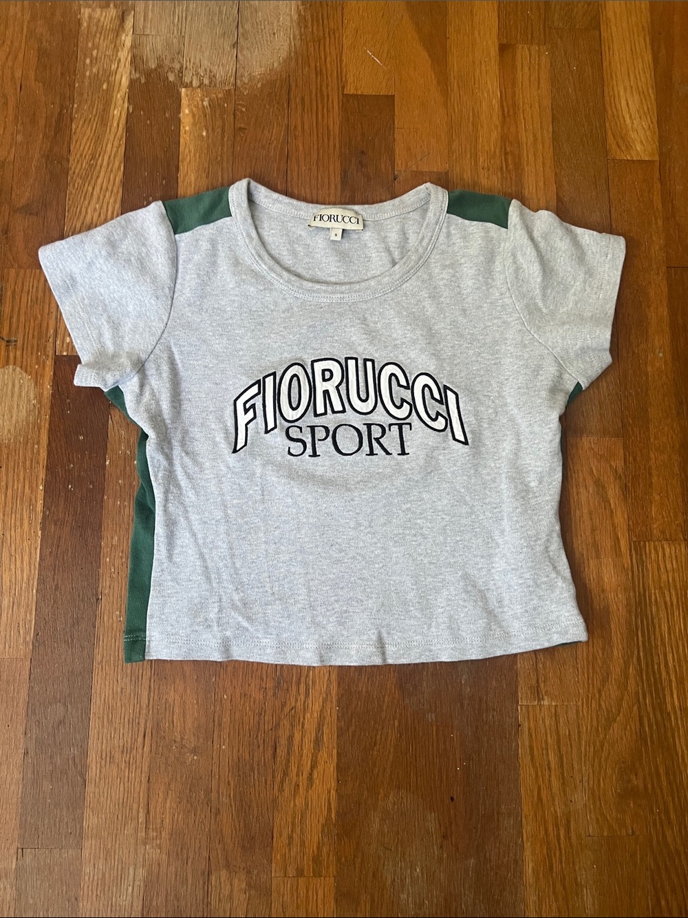 🎾💅Fiorucci Sport Grey Logo Crop Tee with Green Panels - S